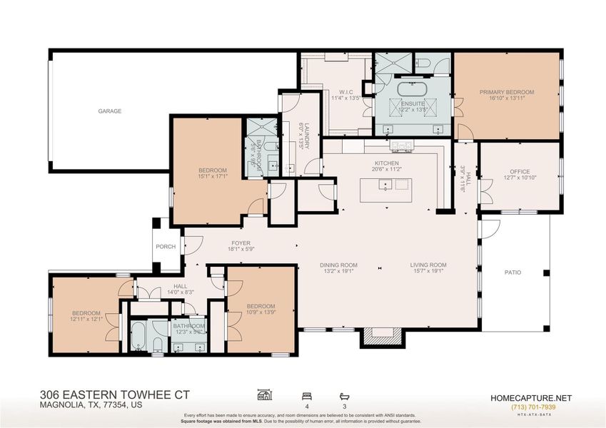 2D floor plan layout of this home in Audubon 60’s, Magnolia, TX (Image 5).