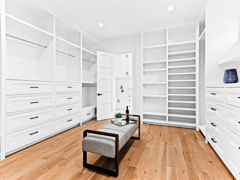 Spacious closet featuring light hardwood / wood-style floors