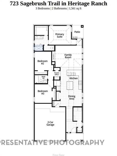 2D floor plan layout of this home in Heritage Ranch: 40ft. lots, Sherman, TX (Image 2).