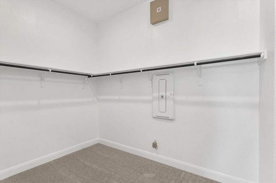Walk in closet with carpet flooring