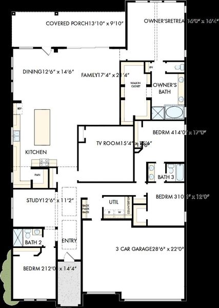 2D floor plan layout of this home in Walden Creek – Summit Collection, Montgomery, TX (Image 3).