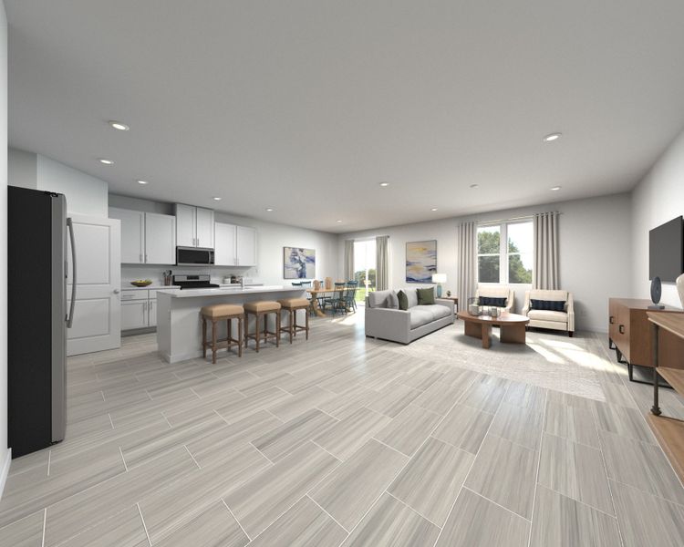 Rendering of Essex Great Room, Dining, Kitchen