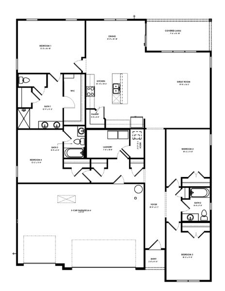 2D floor plan layout for the Denham by D.R. Horton in Avalon Woods, Newberry, FL (Image 3).