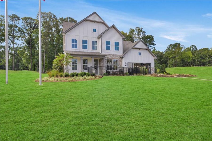 Front exterior of a new home in Pickens Bluff, Hiram, GA, highlighting curb appeal (Image 28).