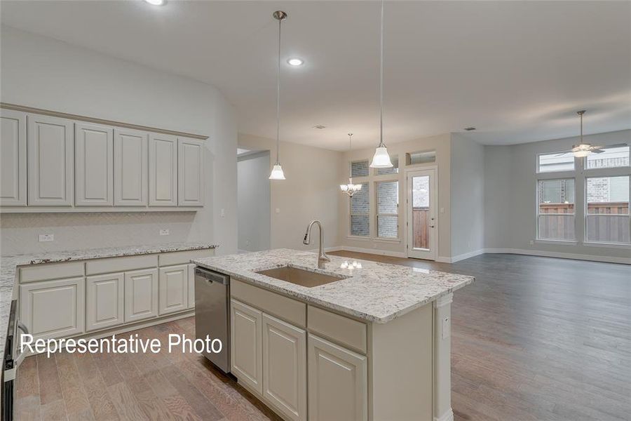 Kitchen with pendant lighting, sink, dishwasher, and plenty of natural light