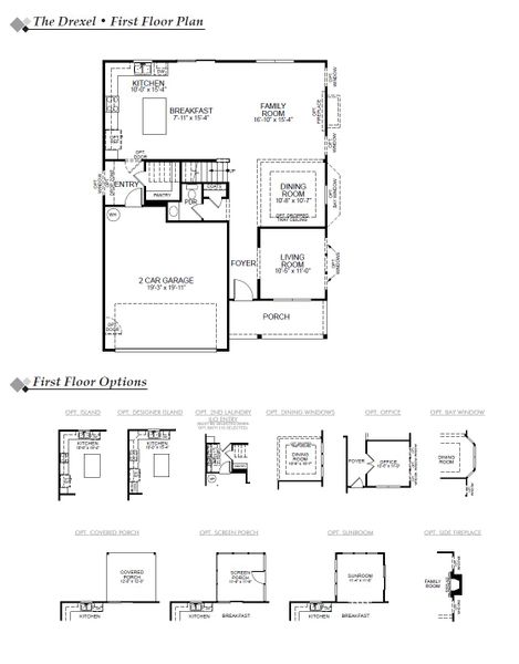 2D floor plan layout for the Drexel by Eastwood Homes in Oakley Pointe, Moncks Corner, SC (Image 3).