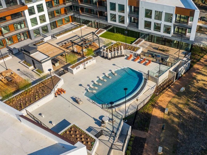 Aerial view of the One Oak community in Austin, TX, showing layout and nearby surroundings (Image 2).