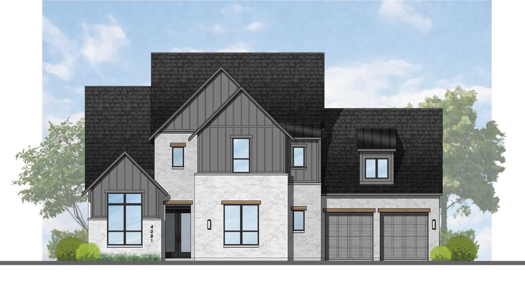 Representative exterior photo of a completed home built from the 608 Plan by Highland Homes in Fulbrook on Fulshear Creek: 80ft. lots, Fulshear, TX (Image 11). Representative exterior photo of a completed home built from the 608 Plan by Highland Homes in Fulbrook on Fulshear Creek: 80ft. lots, Fulshear, TX (Image 11).