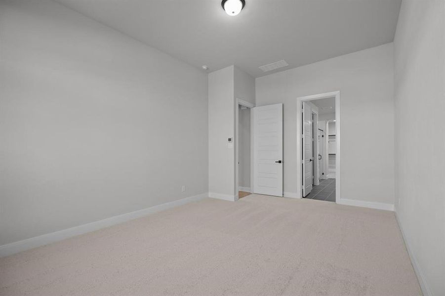 Spacious room featuring plush carpeting, light gray wall tones, and white trim Spacious room featuring plush carpeting, light gray wall tones, and white trim
