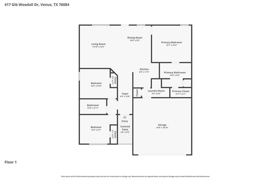2D floor plan layout of this home in Patriot Estates, Venus, TX (Image 5).