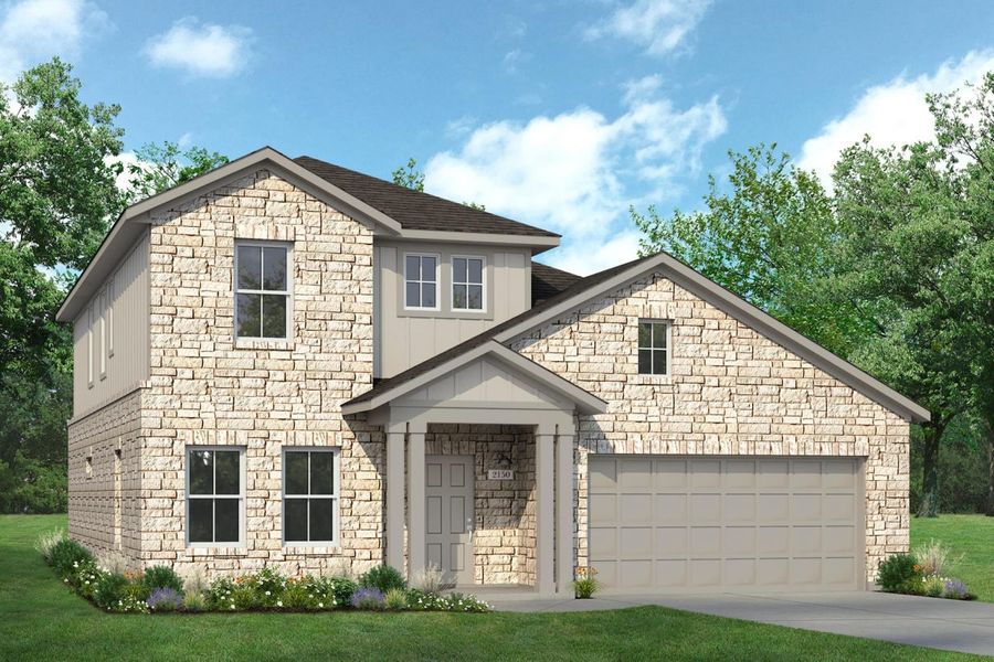 Representative exterior photo of a completed home built from the Oaks 2051 by Brohn Homes in Oaks at San Gabriel, Georgetown, TX (Image 10).