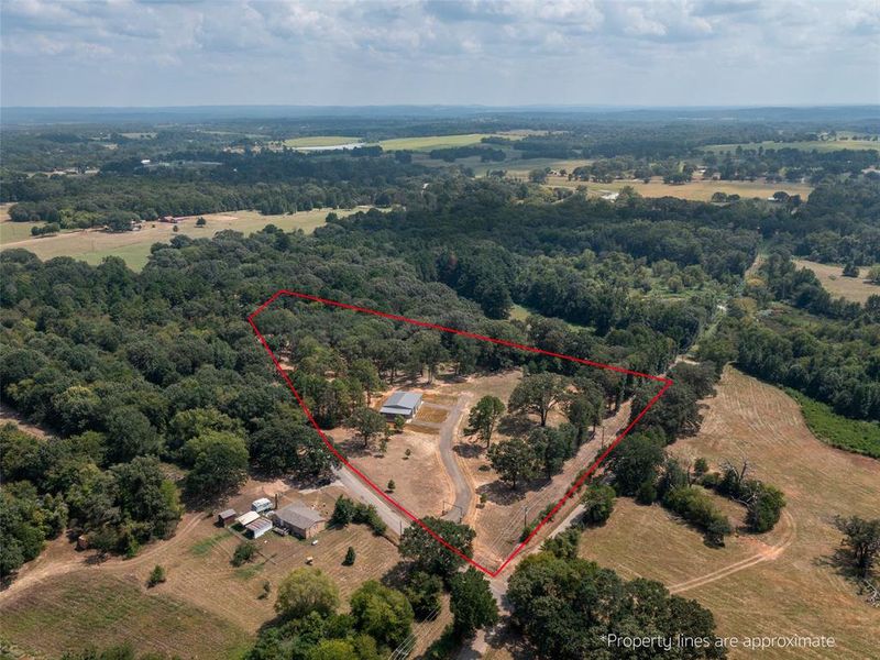 Overview of rural landscape with property parcel outlined