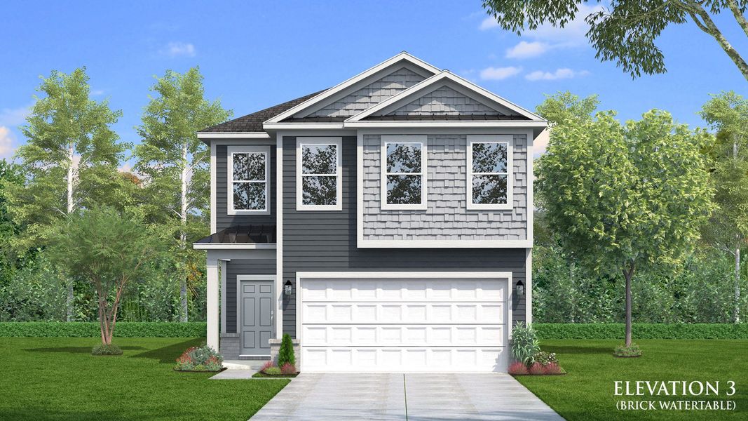 Representative exterior photo of a completed home built from the Juniper by DRB Homes in Sidney Creek Single Family, Zebulon, NC (Image 7). Representative exterior photo of a completed home built from the Juniper by DRB Homes in Sidney Creek Single Family, Zebulon, NC (Image 7).