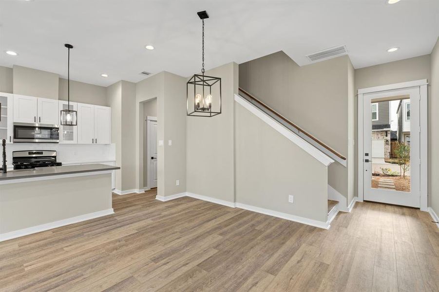 Dining area with matte black finishes