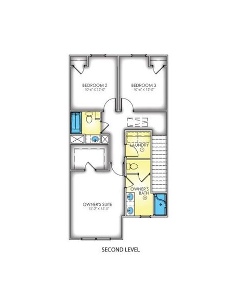 2D floor plan layout of this home in Champions Village at Cherry Hill, Pendleton, SC (Image 2).