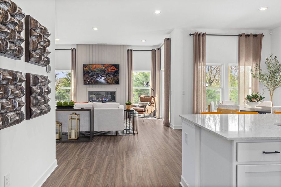 A kitchen and dining room.