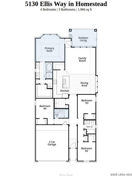 2D floor plan layout of this home in Homestead, Schertz, TX (Image 2).