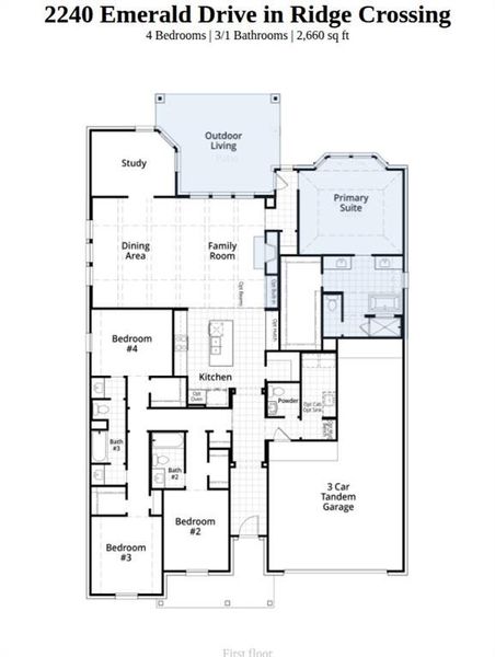2D floor plan layout of this home in Ridge Crossing, Waxahachie, TX (Image 2).
