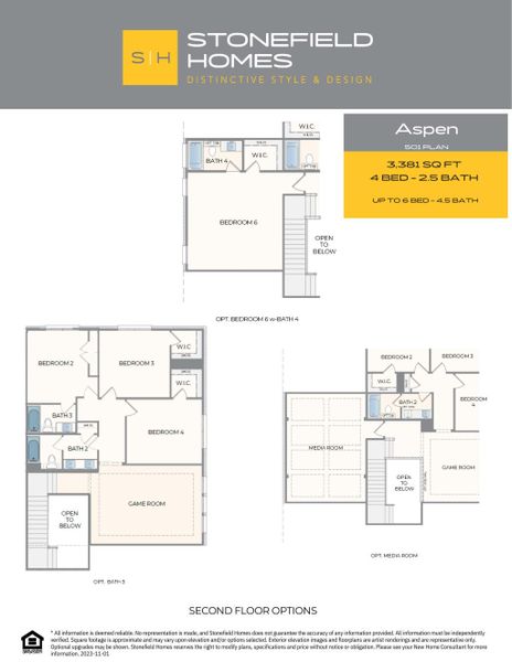 2D floor plan layout for the Aspen by Stonefield Homes in Heath Golf and Yacht Club, Rockwall, TX (Image 33).