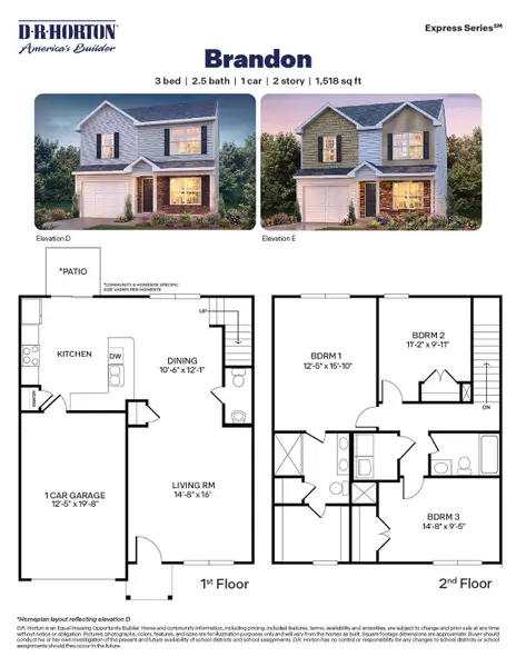 2D floor plan layout for the Brandon by D.R. Horton in Middleton, Greensboro, NC (Image 3).