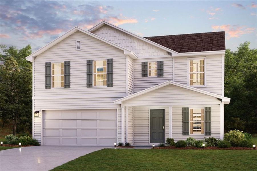 Front exterior of a new home in Liberty Pointe, Villa Rica, GA, highlighting curb appeal (Image 1). Front exterior of a new home in Liberty Pointe, Villa Rica, GA, highlighting curb appeal (Image 1).