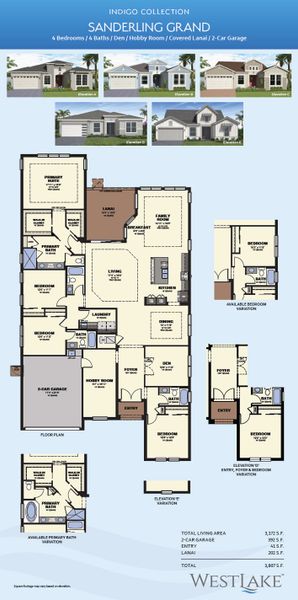 2D floor plan layout for the Sanderling Grand by Minto Communities in Westlake, Loxahatchee, FL (Image 3).