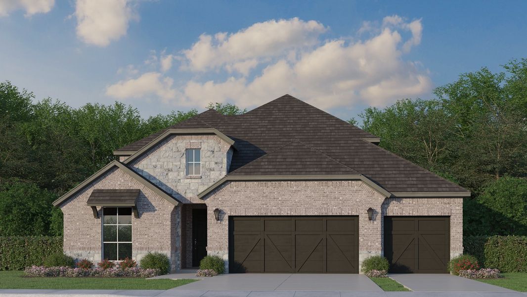Plan 1531 Elevation B with Stone & 3rd Car Garage Plan 1531 Elevation B with Stone & 3rd Car Garage