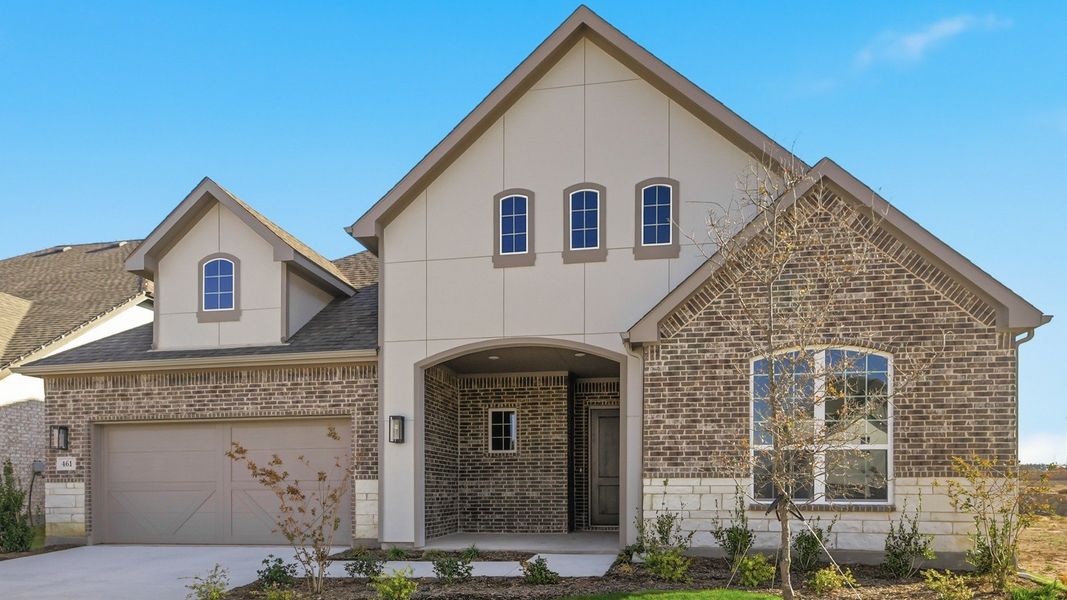 Front exterior of a new home in Rio Vista at Kelly Ranch, Aledo, TX, highlighting curb appeal (Image 21).