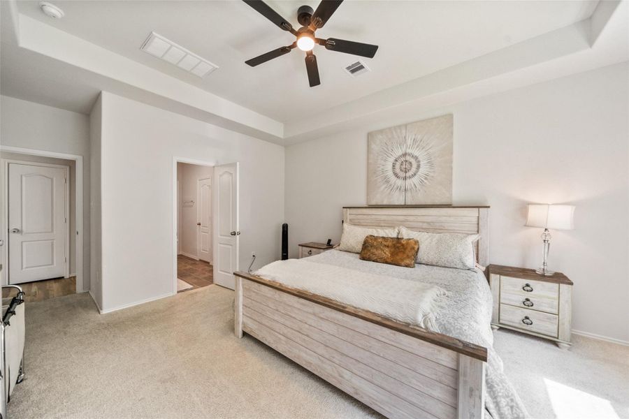 Primary bedroom with trayed ceiling for more detail.
