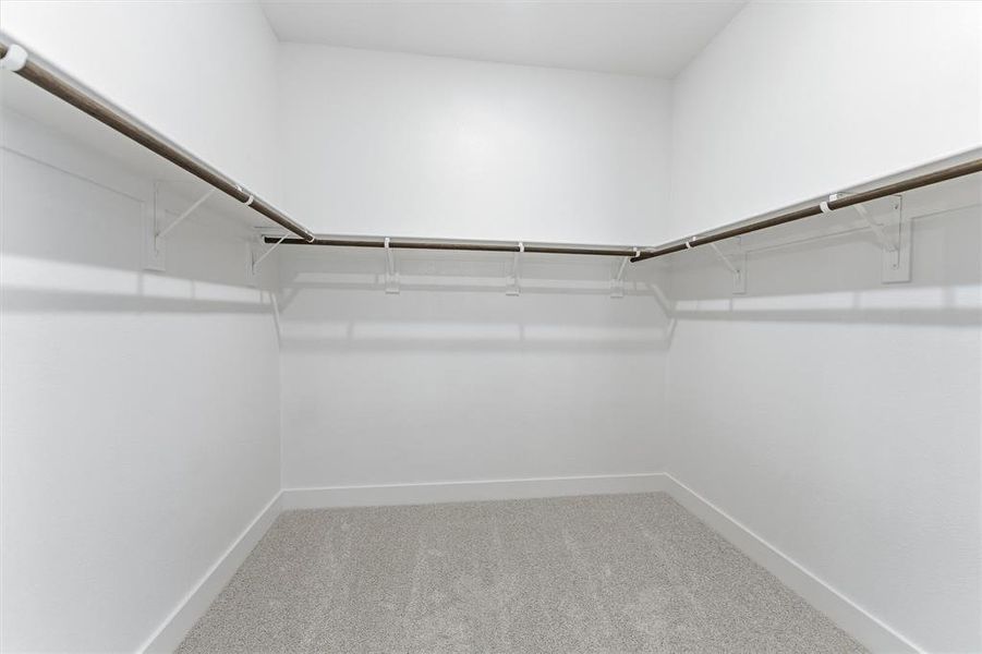 Walk in closet featuring light carpet
