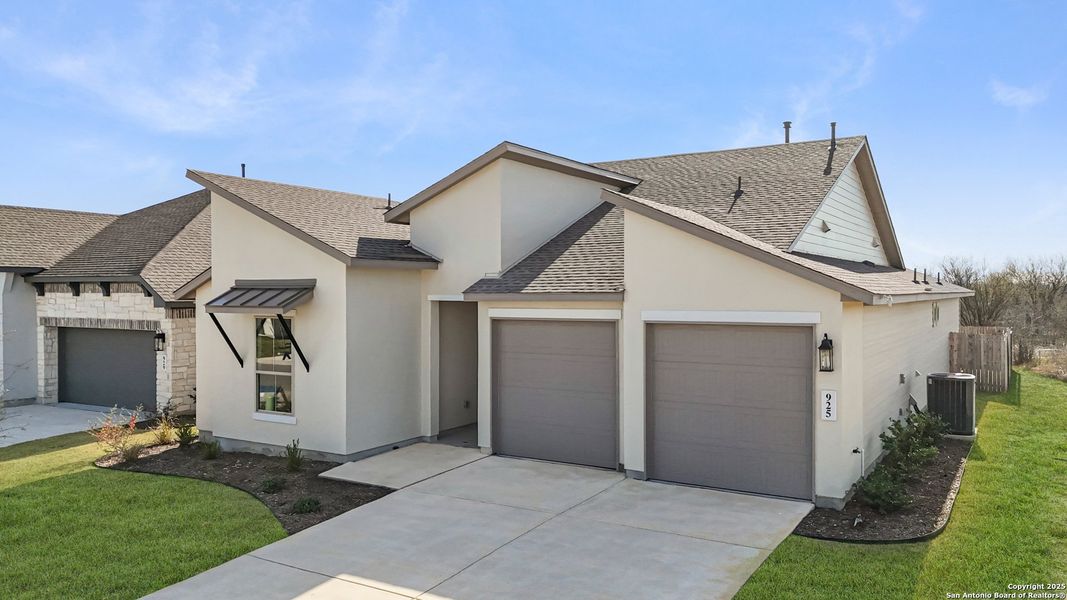 Front exterior of a new home in Nolte Farms, Seguin, TX, highlighting curb appeal (Image 23). Front exterior of a new home in Nolte Farms, Seguin, TX, highlighting curb appeal (Image 23).