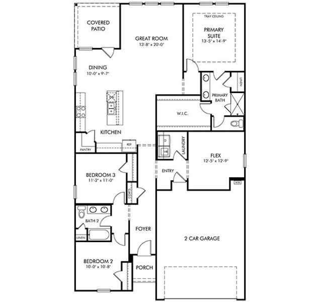 2D floor plan layout for the Newport by Meritage Homes in Preserve at Mountain Creek, Pendergrass, GA (Image 3).