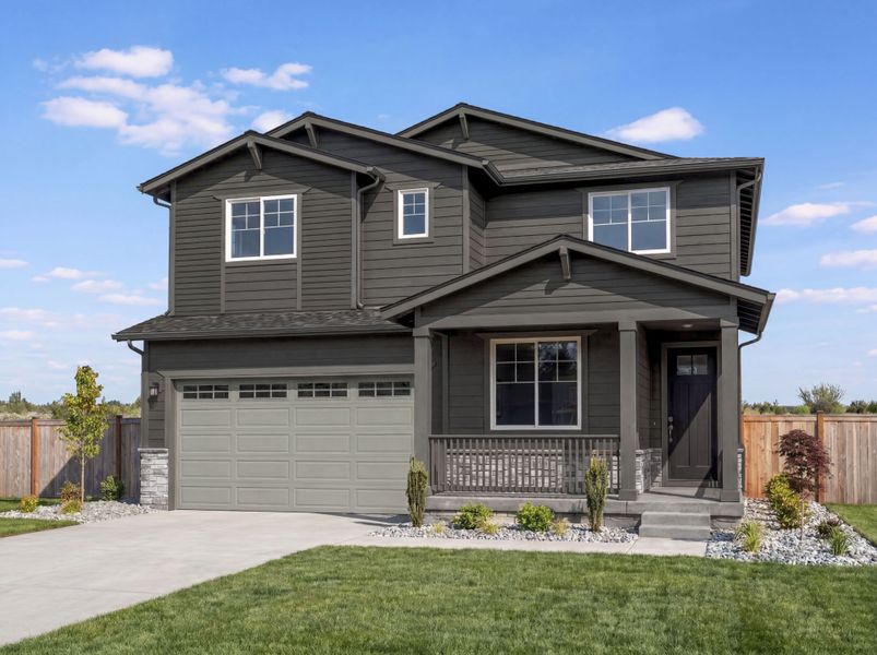 Representative exterior photo of a completed home built from the Boardwalk by Pulte Homes in Overland Ranch, Aurora, CO (Image 2). Representative exterior photo of a completed home built from the Boardwalk by Pulte Homes in Overland Ranch, Aurora, CO (Image 2).