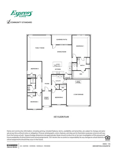 2D floor plan layout for the GARLAND by D.R. Horton in Northspur, Forney, TX (Image 4).