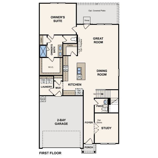 2D floor plan layout for the Meadowlark by Century Communities in The Glen at Stallion Run, Buda, TX (Image 3).