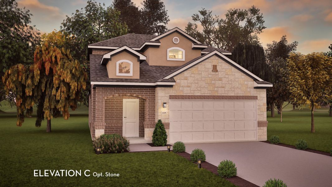 Representative exterior photo of a completed home built from the Mesquite by CastleRock Communities in Hickory Ridge, Elmendorf, TX (Image 18). Representative exterior photo of a completed home built from the Mesquite by CastleRock Communities in Hickory Ridge, Elmendorf, TX (Image 18).