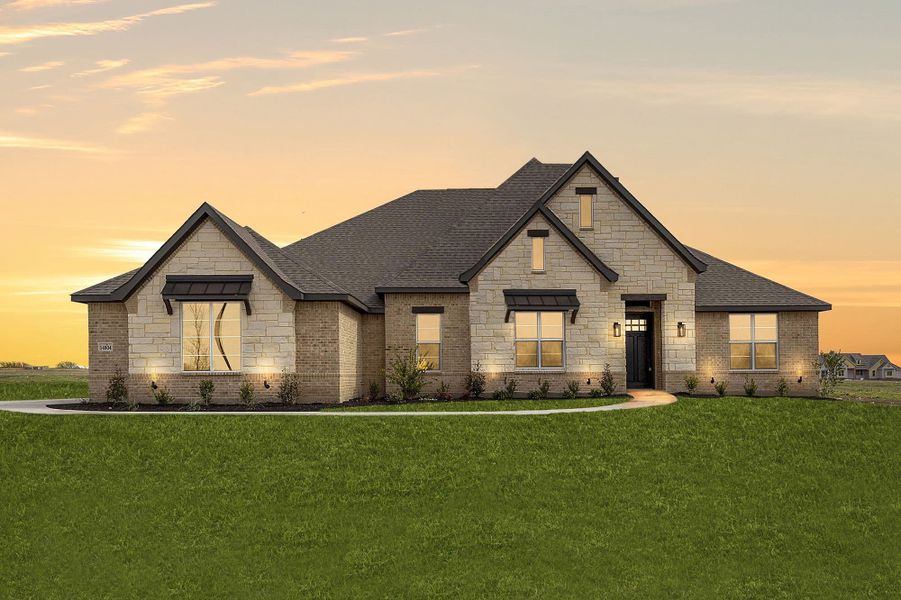 Elevation B With Stone | Concept 3141 at Mockingbird Hills – Premier Series in Joshua, TX by Landsea Homes