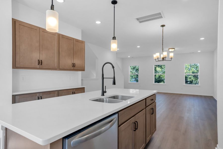 Oversized island, black interior hardware Oversized island, black interior hardware