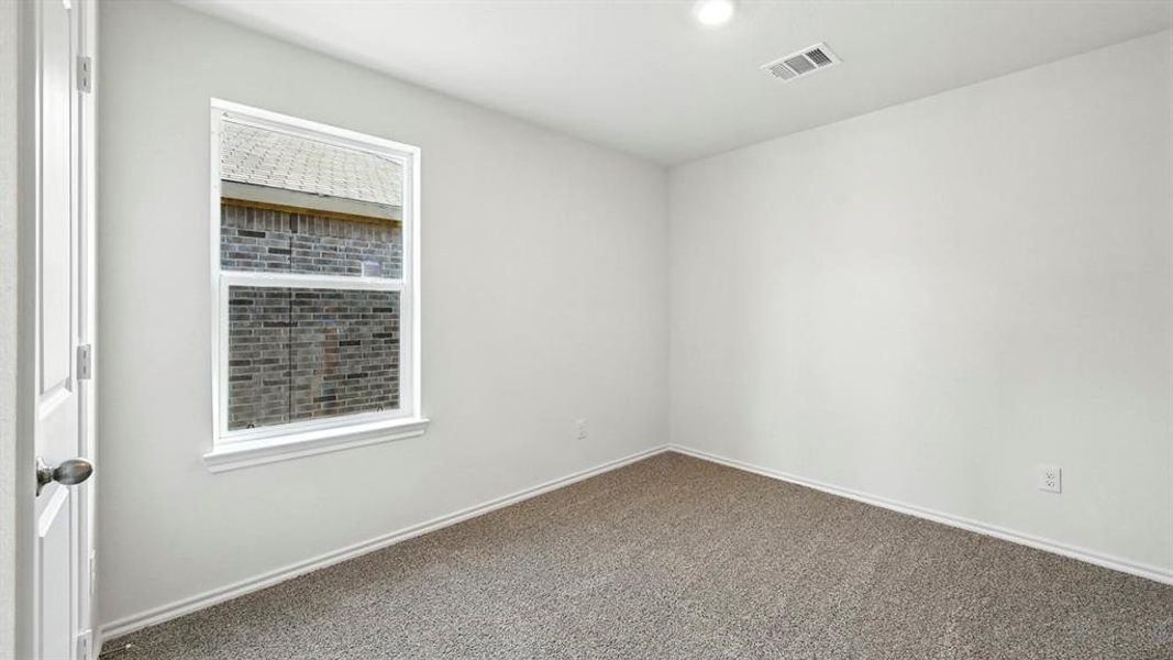 Interior room featuring neutral wall paint, carpet flooring, a single window, and a ceiling-mounted light fixture