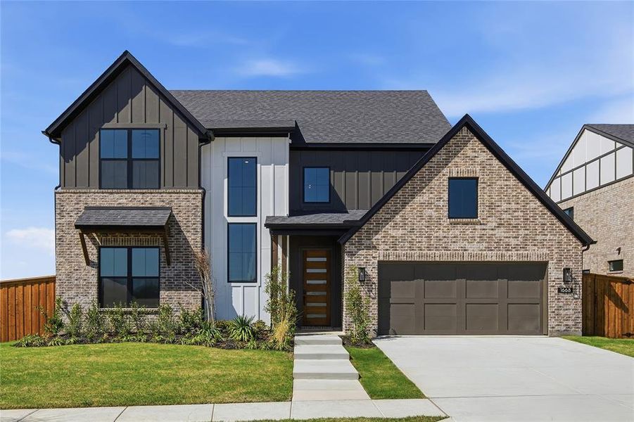 Front exterior of a new home in Pecan Grove, Burleson, TX, highlighting curb appeal (Image 1). Front exterior of a new home in Pecan Grove, Burleson, TX, highlighting curb appeal (Image 1).