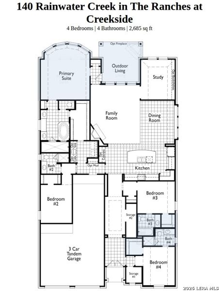 2D floor plan layout of this home in The Ranches at Creekside, Boerne, TX (Image 4).