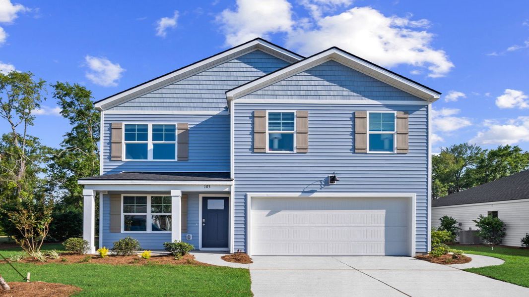 Representative exterior photo of a completed home built from the Belhaven by D.R. Horton in Holly Oaks, Statesboro, GA (Image 1).