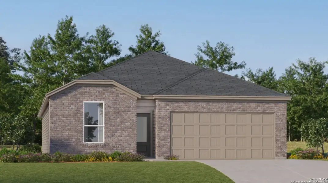 Front exterior of a new home in Tres Laurels, San Antonio, TX, highlighting curb appeal (Image 1). Front exterior of a new home in Tres Laurels, San Antonio, TX, highlighting curb appeal (Image 1).
