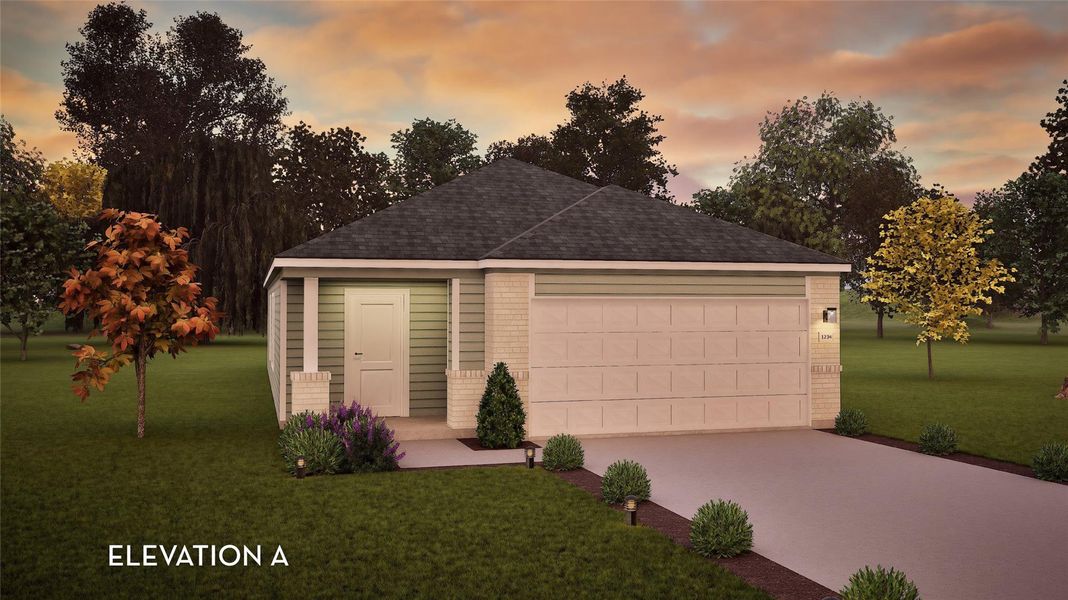 Front exterior of a new home in Sweetgrass Village, Crosby, TX, highlighting curb appeal (Image 1). Front exterior of a new home in Sweetgrass Village, Crosby, TX, highlighting curb appeal (Image 1).