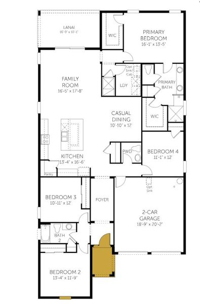2D floor plan layout for the Anna Maria - 50' Homesites by Dream Finders Homes in Avalon Woods, Winter Garden, FL (Image 3). 2D floor plan layout for the Anna Maria - 50' Homesites by Dream Finders Homes in Avalon Woods, Winter Garden, FL (Image 3).