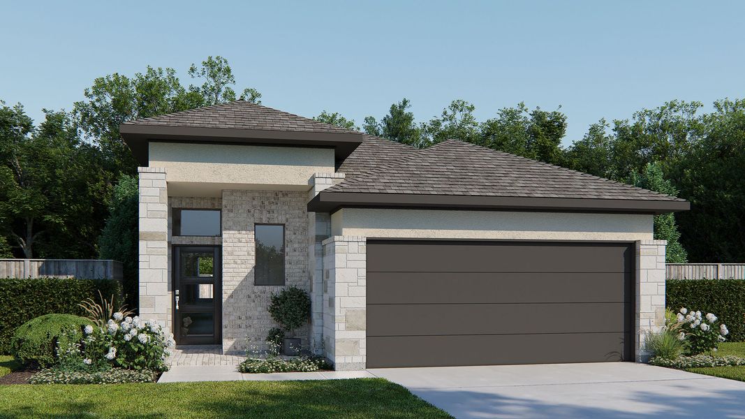 Representative exterior photo of a completed home built from the 1500W by Perry Homes in Santa Rita Ranch Tierra Rosa, Liberty Hill, TX (Image 7).
