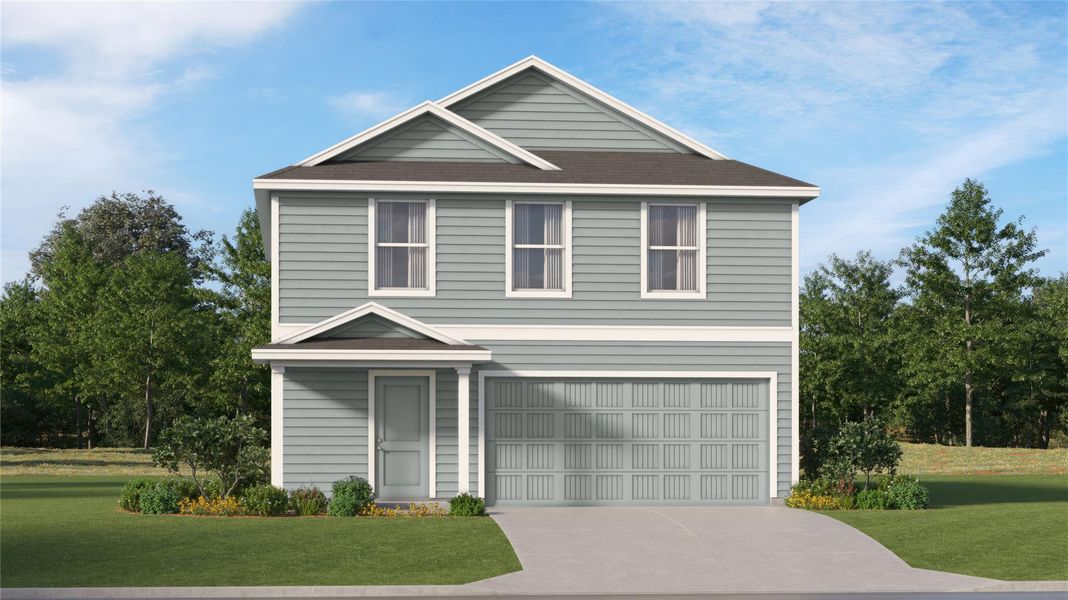 Front exterior of a new home in Rancho Del Cielo, Jarrell, TX, highlighting curb appeal (Image 22).