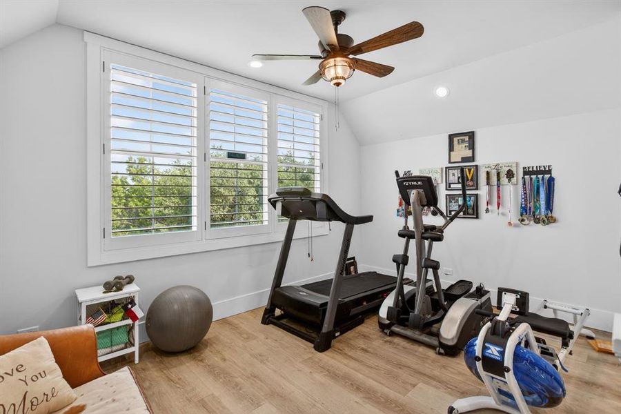The exercise area captures the stunning views of Lake Granbury.