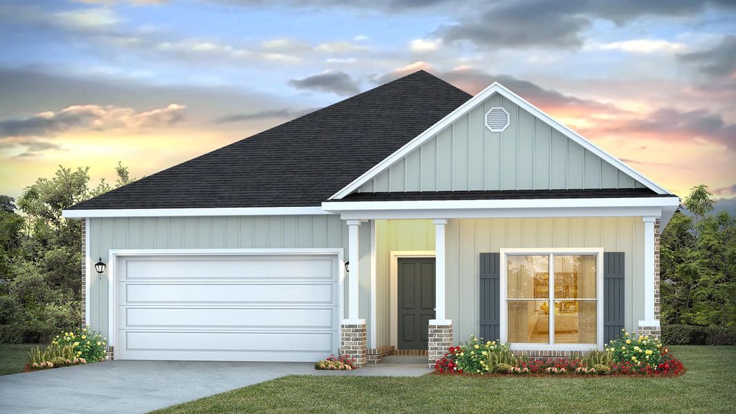Front exterior of a new home in Owl's Head Farms, Freeport, FL, highlighting curb appeal (Image 1). Front exterior of a new home in Owl's Head Farms, Freeport, FL, highlighting curb appeal (Image 1).