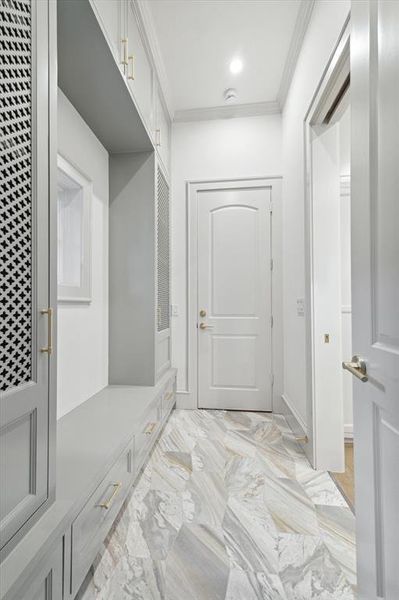 The Mud Room has beautiful Marble Flooring